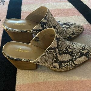 American Rag Women's Snake-Print Leather Heeled HEIDI Mules Size 7.5